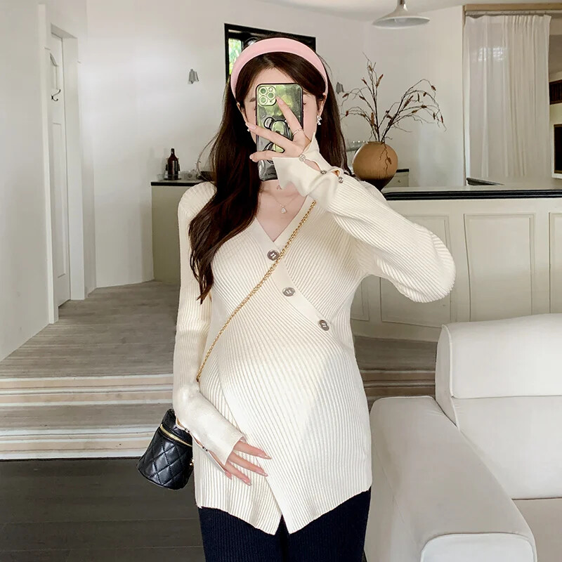 Jesenska odjeća za dojenje za trudnice Pulover s dugim rukavima s dugim rukavima i V-izrezom za dojenje Majice za trudnice i dojilje