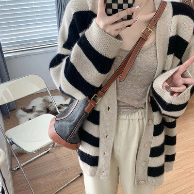 Пуловери за бременни с големи размери Есен Зима Дебели топли жилетки за плетене на бременни жени Блокирани цветни райета Плетени палта за бременност