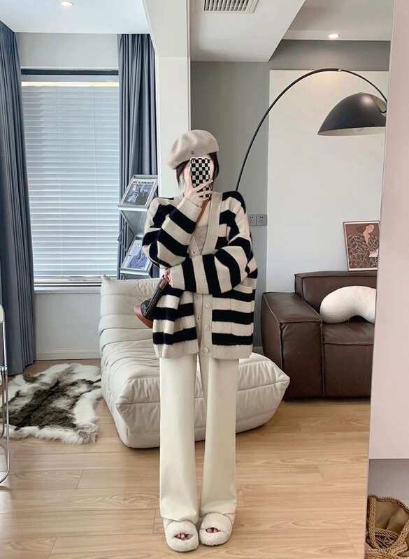 Пуловери за бременни с големи размери Есен Зима Дебели топли жилетки за плетене на бременни жени Блокирани цветни райета Плетени палта за бременност