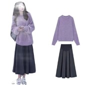 Nėščiųjų žieminiai rūbai Ilgi laisvi, minkšti ir patogūs purpuriniai nėščiosios megztiniai didesnio dydžio nėštumui mezgimo megztiniai