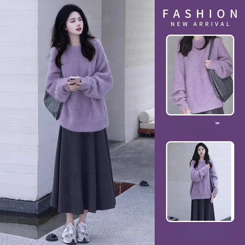 Nėščiųjų žieminiai rūbai Ilgi laisvi, minkšti ir patogūs purpuriniai nėščiosios megztiniai didesnio dydžio nėštumui mezgimo megztiniai