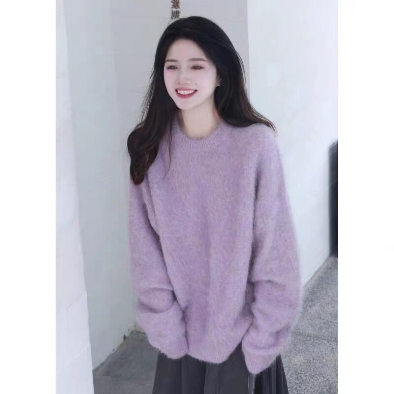 Nėščiųjų žieminiai rūbai Ilgi laisvi, minkšti ir patogūs purpuriniai nėščiosios megztiniai didesnio dydžio nėštumui mezgimo megztiniai