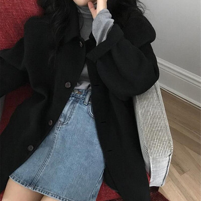Xpqbb 2022 Jesen Zima Vuneni kaput Ženski korejski ulični gornja odjeća s jednim kopčanjem Ženski modni dugi kaput s otvorenim ovratnikom