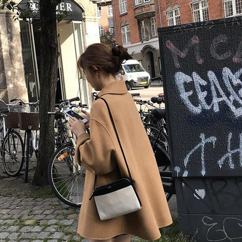 Xpqbb 2022 Jesen Zima Vuneni kaput Ženski korejski ulični gornja odjeća s jednim kopčanjem Ženski modni dugi kaput s otvorenim ovratnikom