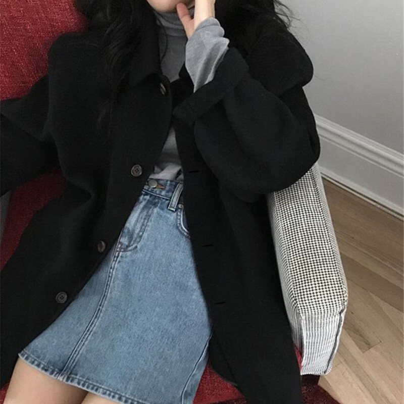 Xpqbb 2022 Jesen Zima Vuneni kaput Ženski korejski ulični gornja odjeća s jednim kopčanjem Ženski modni dugi kaput s otvorenim ovratnikom