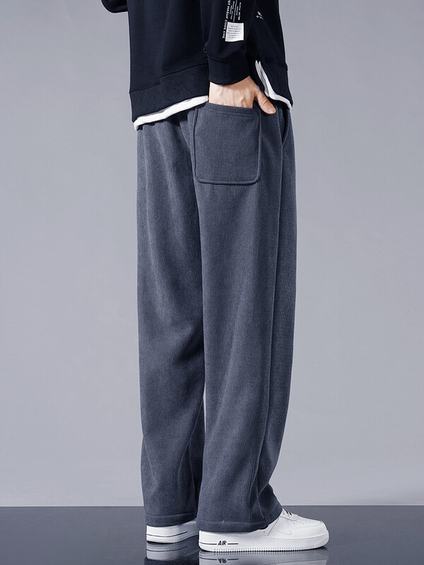 Zimné hrubé teplé manšestrové tepláky pre mužov, flísové podšívky so sťahovacou šnúrkou, rovné voľné tepláky, pánske ležérne flísové termo nohavice