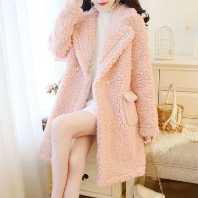 Jachetă de iarnă, 200 kg, lână dulce de miel, de lungime medie, haină pentru femei în stil tweed