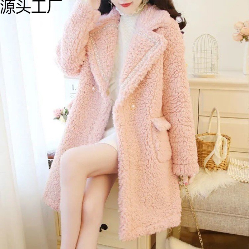 Jachetă de iarnă, 200 kg, lână dulce de miel, de lungime medie, haină pentru femei în stil tweed