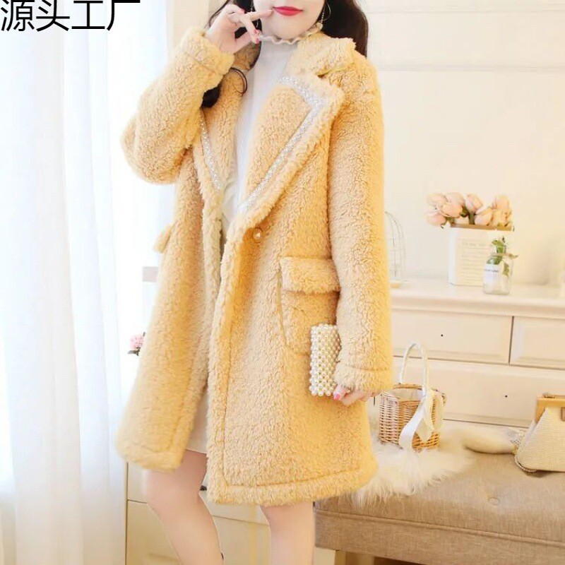 Jachetă de iarnă, 200 kg, lână dulce de miel, de lungime medie, haină pentru femei în stil tweed