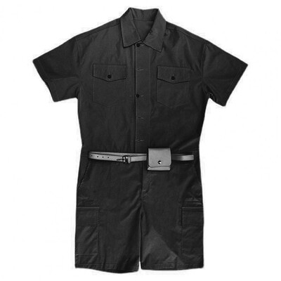 Moda bărbătească cu geantă cu curea din piele Bărbați Salopete cargo Streetwear Salopete coreene Buzunare Salopete cu mânecă scurtă cu nasturi Femei Bărbați