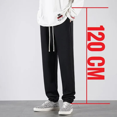 Pantaloni de sport pentru bărbați, înalți, cu lungime extra lungă, Jogger sport, pentru bărbați, iarnă, din fleece, din bumbac negru, elastic elastic, talie 200 cm