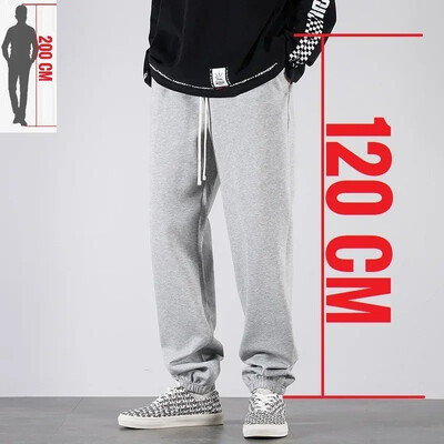 Pantaloni de sport pentru bărbați, înalți, cu lungime extra lungă, Jogger sport, pentru bărbați, iarnă, din fleece, din bumbac negru, elastic elastic, talie 200 cm