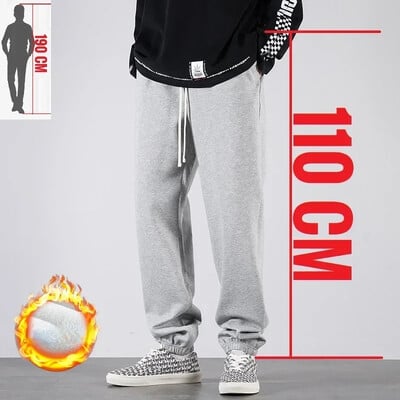Pantaloni de sport pentru bărbați, înalți, cu lungime extra lungă, Jogger sport, pentru bărbați, iarnă, din fleece, din bumbac negru, elastic elastic, talie 200 cm