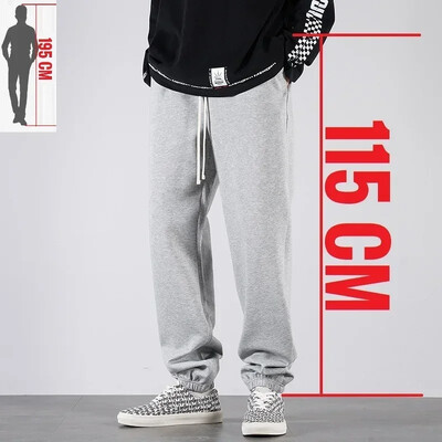 Pantaloni de sport pentru bărbați, înalți, cu lungime extra lungă, Jogger sport, pentru bărbați, iarnă, din fleece, din bumbac negru, elastic elastic, talie 200 cm