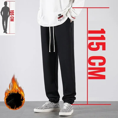 Pantaloni de sport pentru bărbați, înalți, cu lungime extra lungă, Jogger sport, pentru bărbați, iarnă, din fleece, din bumbac negru, elastic elastic, talie 200 cm