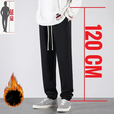 Pantaloni de sport pentru bărbați, înalți, cu lungime extra lungă, Jogger sport, pentru bărbați, iarnă, din fleece, din bumbac negru, elastic elastic, talie 200 cm