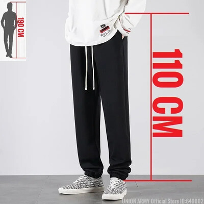 Pantaloni de sport pentru bărbați, înalți, cu lungime extra lungă, Jogger sport, pentru bărbați, iarnă, din fleece, din bumbac negru, elastic elastic, talie 200 cm