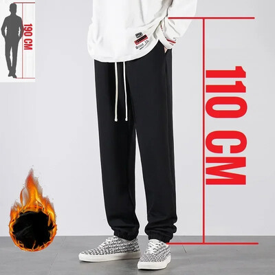 Pantaloni de sport pentru bărbați, înalți, cu lungime extra lungă, Jogger sport, pentru bărbați, iarnă, din fleece, din bumbac negru, elastic elastic, talie 200 cm