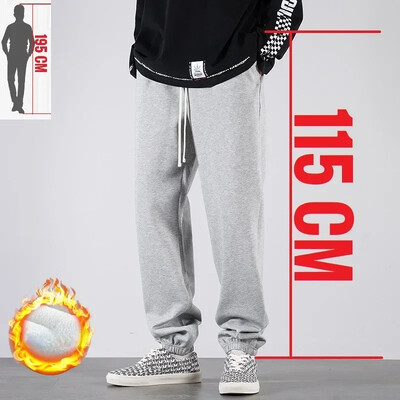 Pantaloni de sport pentru bărbați, înalți, cu lungime extra lungă, Jogger sport, pentru bărbați, iarnă, din fleece, din bumbac negru, elastic elastic, talie 200 cm