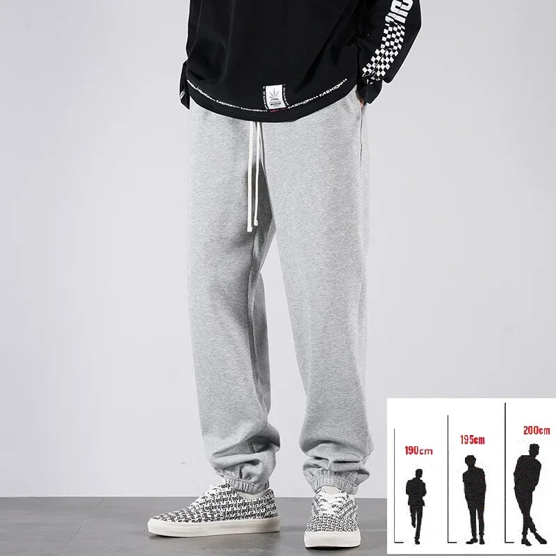 Pantaloni de sport pentru bărbați, înalți, cu lungime extra lungă, Jogger sport, pentru bărbați, iarnă, din fleece, din bumbac negru, elastic elastic, talie 200 cm