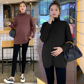 2024 m. žiemos motinystės marškiniai su aukšta apykakle Vienspalviai ilgomis rankovėmis vėžliai, nėščia moteris, šilti viršutiniai megztiniai nėščiosioms