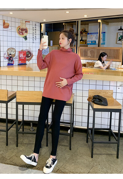 2024 m. žiemos motinystės marškiniai su aukšta apykakle Vienspalviai ilgomis rankovėmis vėžliai, nėščia moteris, šilti viršutiniai megztiniai nėščiosioms