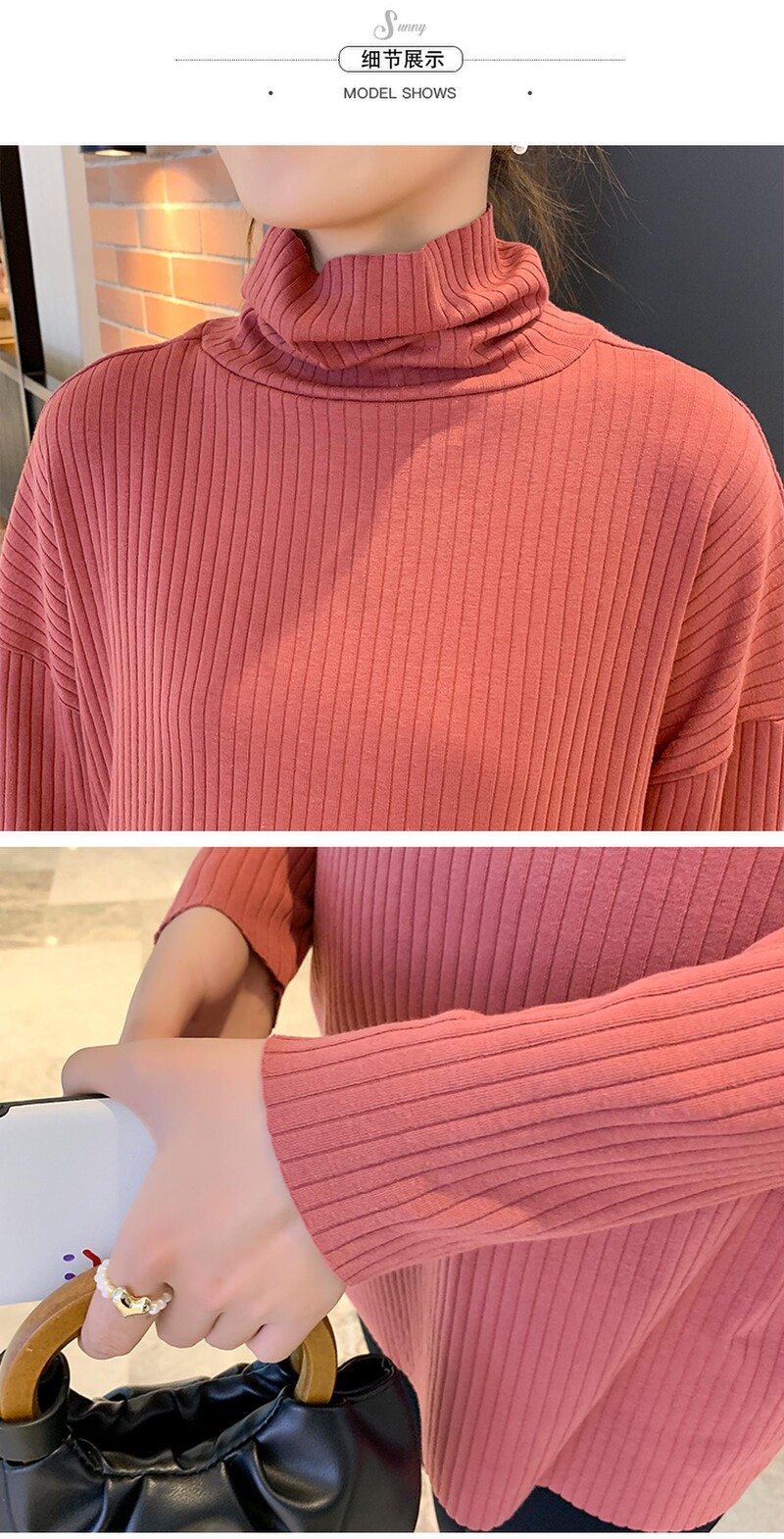 2024 m. žiemos motinystės marškiniai su aukšta apykakle Vienspalviai ilgomis rankovėmis vėžliai, nėščia moteris, šilti viršutiniai megztiniai nėščiosioms