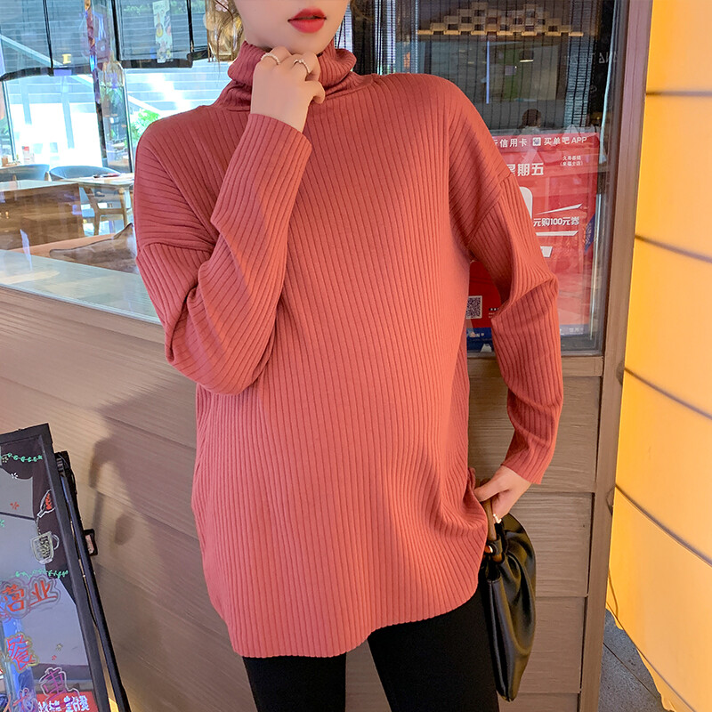 2024 m. žiemos motinystės marškiniai su aukšta apykakle Vienspalviai ilgomis rankovėmis vėžliai, nėščia moteris, šilti viršutiniai megztiniai nėščiosioms