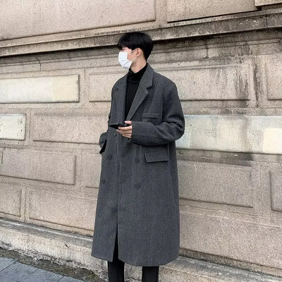 Pardesiu de iarnă de lână pentru bărbați, de lungime medie, ocazional, lejer, jachetă la două piept, haine la modă la modă