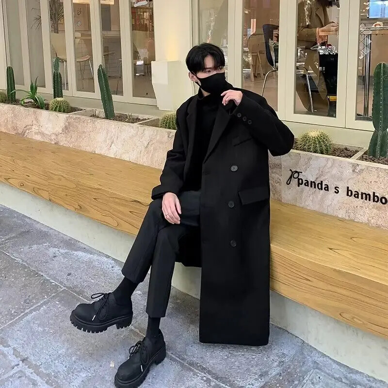 Pardesiu de iarnă de lână pentru bărbați, de lungime medie, ocazional, lejer, jachetă la două piept, haine la modă la modă