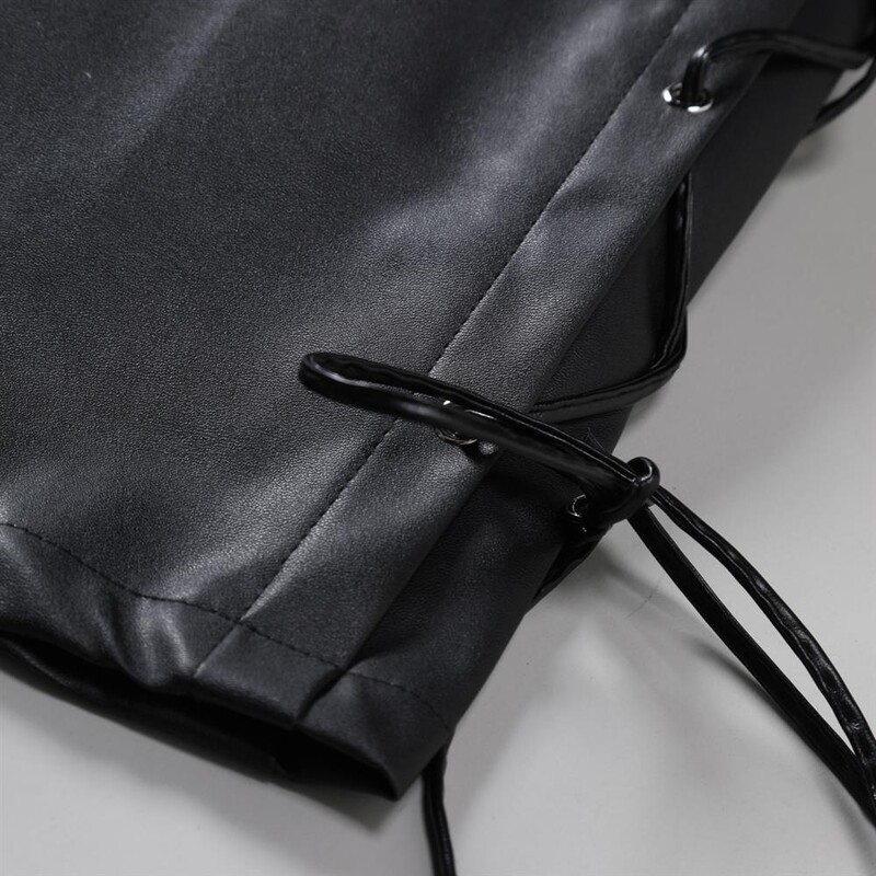 Pantaloni negri din PU de toamnă Pantaloni din piele artificială pentru bărbați, roșii, la modă, ocazional, cu șireturi pe partea stângă și dreaptă S-4XL 5XL