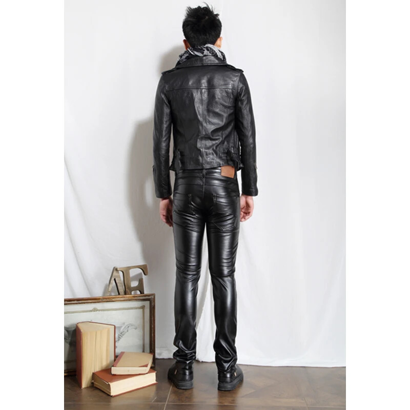 Személyiség Férfi Bőr Nadrág Vékony Férfi Ruházat PU Nadrág Nightclub College Party Skinny Biker Streetwear