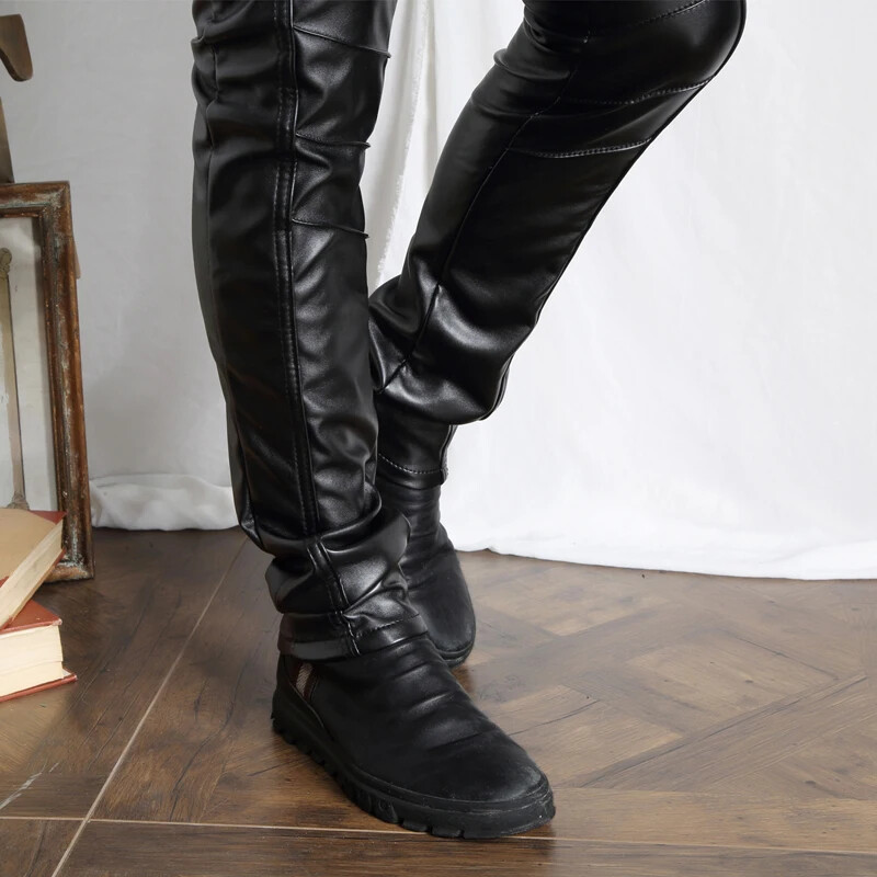 Személyiség Férfi Bőr Nadrág Vékony Férfi Ruházat PU Nadrág Nightclub College Party Skinny Biker Streetwear
