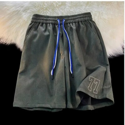 Vintage kratke hlače od jelenske kože boje kave, muške ležerne hlače širokog kroja, prekomjerne sportske salonske hlače u američkom stilu