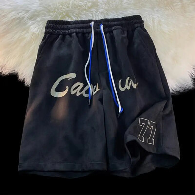 Vintage kratke hlače od jelenske kože boje kave, muške ležerne hlače širokog kroja, prekomjerne sportske salonske hlače u američkom stilu