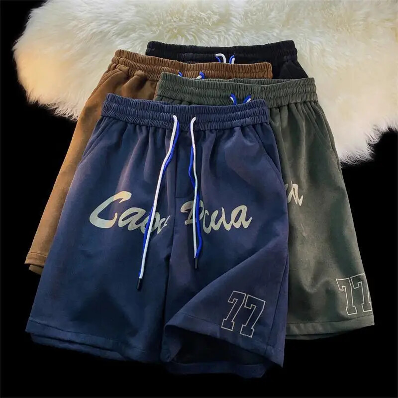 Vintage kratke hlače od jelenske kože boje kave, muške ležerne hlače širokog kroja, prekomjerne sportske salonske hlače u američkom stilu