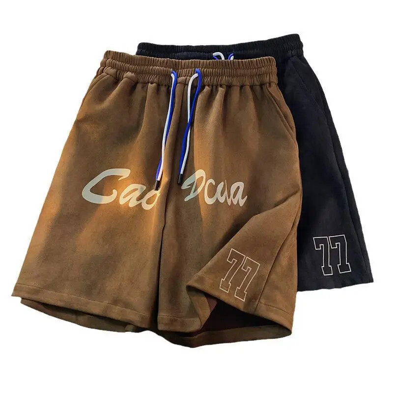 Vintage kratke hlače od jelenske kože boje kave, muške ležerne hlače širokog kroja, prekomjerne sportske salonske hlače u američkom stilu