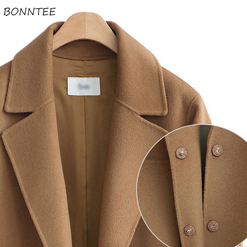 Vilnas sieviešu augstas kvalitātes brīvs, elegants, vienrindas vilnas mētelis Sieviešu korejiešu ikdienas mēteļi ziemas modes ielas apģērbs atpūtai