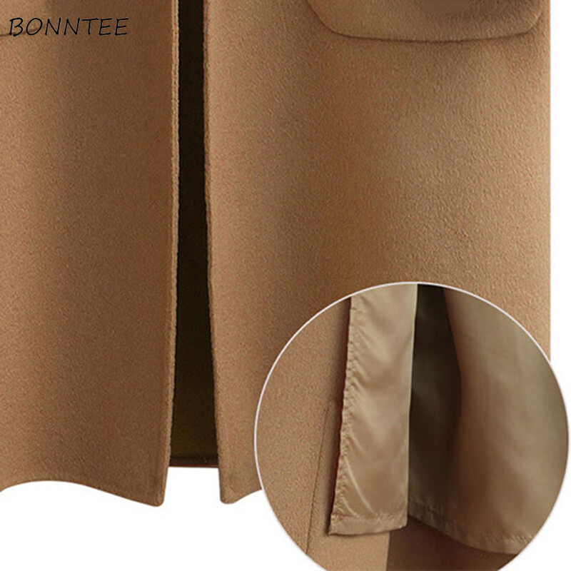 Vilnas sieviešu augstas kvalitātes brīvs, elegants, vienrindas vilnas mētelis Sieviešu korejiešu ikdienas mēteļi ziemas modes ielas apģērbs atpūtai