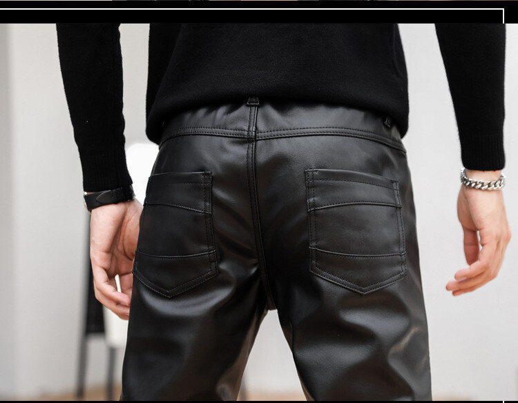 Pantaloni din piele pentru bărbați de toamnă și iarnă de înaltă calitate, stil stretch Pantaloni din piele PU la modă Pantaloni din piele pentru motocicletă pentru bărbați