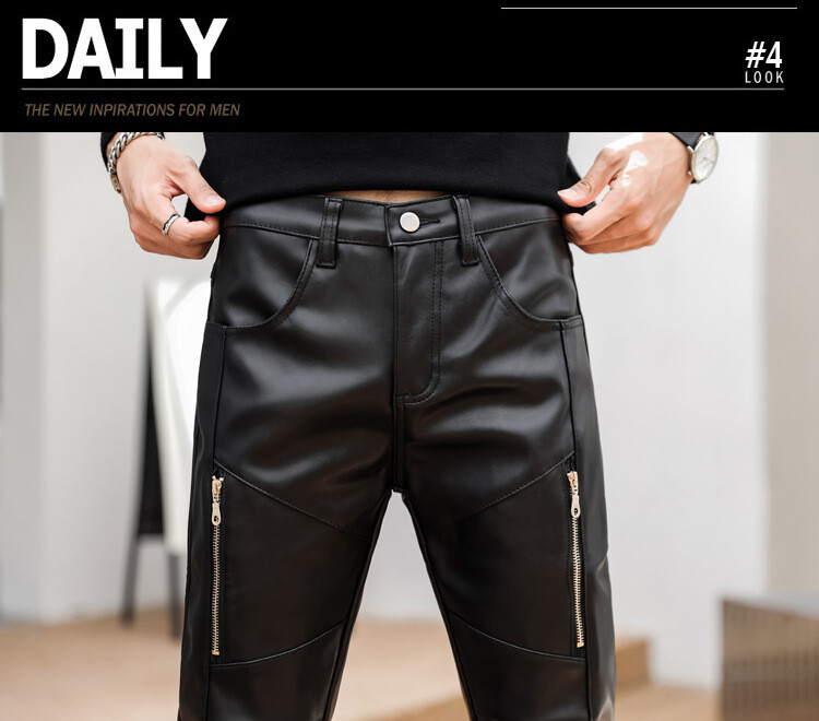 Pantaloni din piele pentru bărbați de toamnă și iarnă de înaltă calitate, stil stretch Pantaloni din piele PU la modă Pantaloni din piele pentru motocicletă pentru bărbați