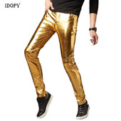 Idopy Fashion Night Club Bărbați Auriu strălucitor Argintiu Pantaloni negri Petrecere Performanță pe scenă Pantaloni cool de vacanță de Halloween M-3XL