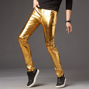 Idopy Fashion Night Club Men Shiny Gold Silver Black Pants Party Stage Performance Cool Halloween Holiday Trousers M-3XL