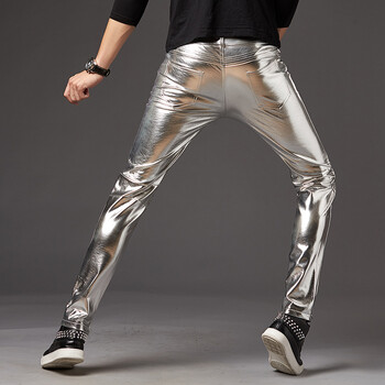 Idopy Fashion Night Club Men Shiny Gold Silver Black Pants Party Stage Performance Cool Halloween Holiday Trousers M-3XL