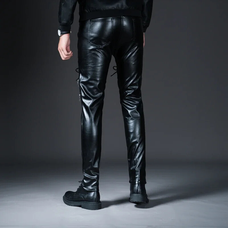 Noua iarnă, primăvară, pantaloni skinny pentru bărbați, biker, din piele artificială, pantaloni de motocicletă la modă, pentru pantaloni pentru bărbați, îmbrăcăminte de club pentru scenă