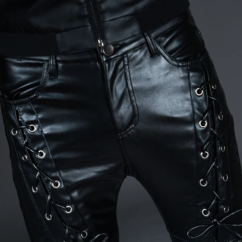 Noua iarnă, primăvară, pantaloni skinny pentru bărbați, biker, din piele artificială, pantaloni de motocicletă la modă, pentru pantaloni pentru bărbați, îmbrăcăminte de club pentru scenă
