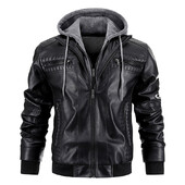 Jachetă din piele pentru bărbați pentru motocicletă Slim Fit, cu glugă, din PU, Top, toamnă, iarnă, ocazional, îmbrăcăminte pentru bărbați, căciulă detașabilă S-XXXL