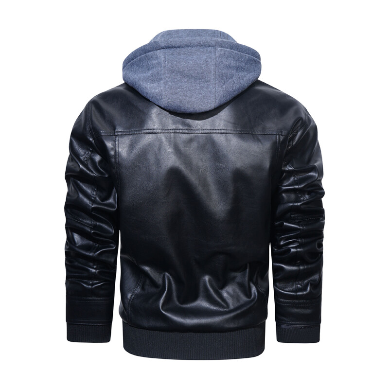 Jachetă din piele pentru bărbați pentru motocicletă Slim Fit, cu glugă, din PU, Top, toamnă, iarnă, ocazional, îmbrăcăminte pentru bărbați, căciulă detașabilă S-XXXL
