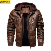 Χειμερινό Ανδρικό Δερμάτινο Μπουφάν υψηλής ποιότητας Ανδρικό Μπουφάν με κουκούλα Ανδρικό Ζεστό Casual PU Δερμάτινο Παλτό Fleece Ανδρικά Παλτό Ρούχα