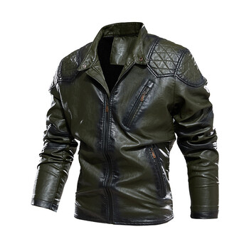 Men Plus Velvet Warm Autumn Brand New Causal Vintage PU кожено яке Палто Men Design Motor Biker Pocket PU кожено яке Мъжки